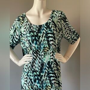 Chicos abstract green and black mid sleeve blouse 3x